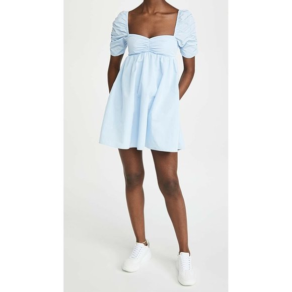 Amanda Uprichard Ariana Dress Powder Blue Mini Puff Sleeve - Picture 6 of 9